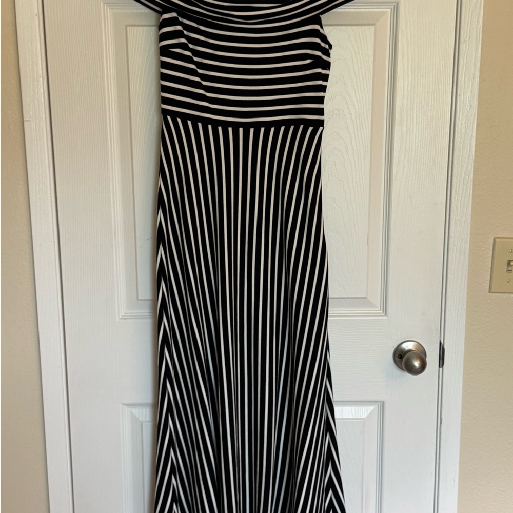 Banana Republic Navy and White A-Line Dress with Bateau Neckline